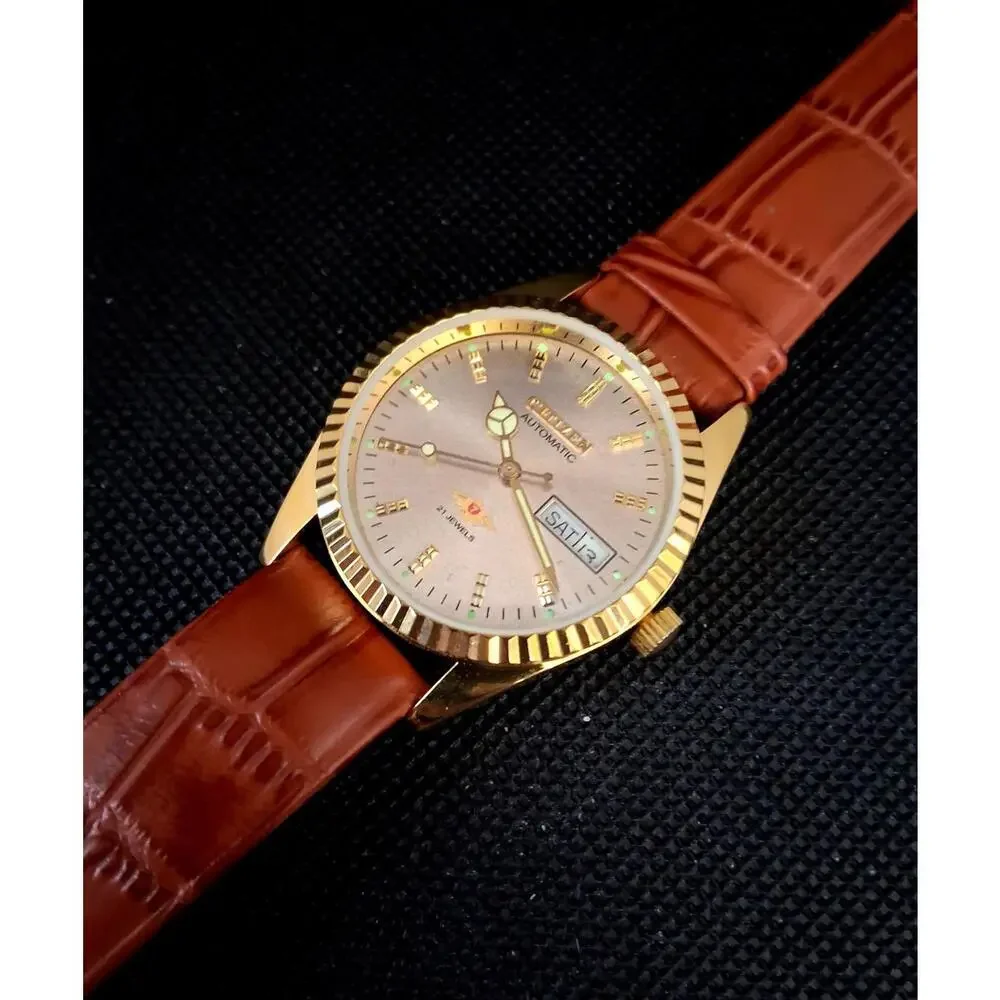 Vintage Men's Automatic Citizen Eagle 7 Leather Watch RARE